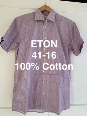 Eton Lavender Micro-Pattern Short Sleeve Dress Shirt slim fit
